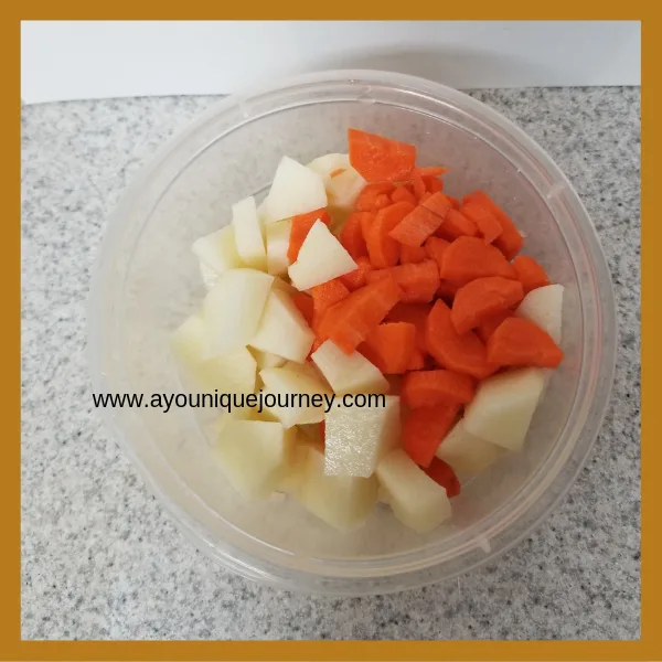 Chopped carrots & potatoes.