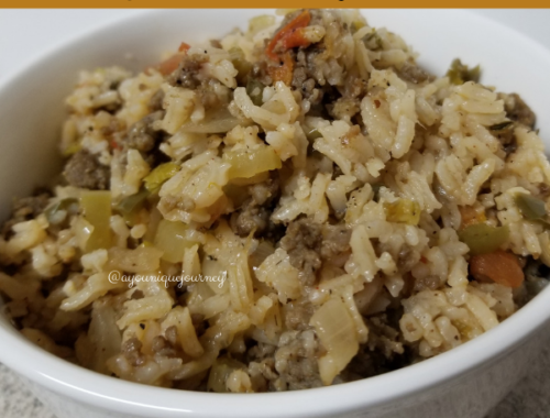A bowl of cajun dirty rice.