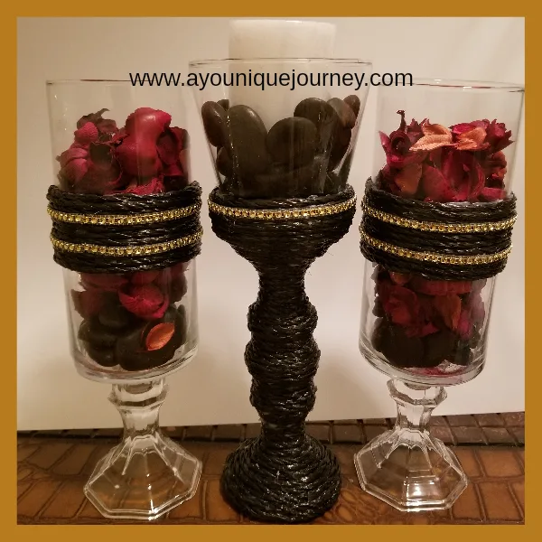 DIY Black Rope with Gold Candle Holders.