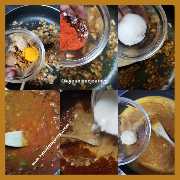 Adding the spices and flavors to create the sauce for the Chicken Tikka Masala.