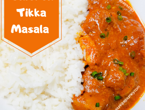 Chicken Tikka Masala with a serving of white rice.