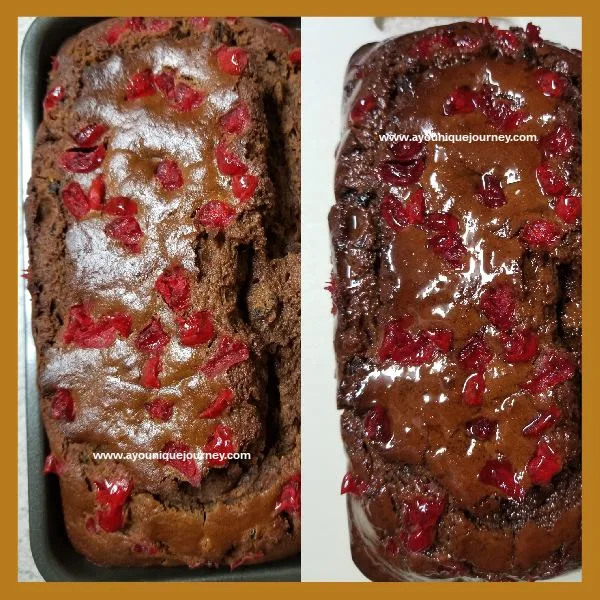 Left Photo: Jamaican Easter Bun after baking.
Right Photo: Jamaican Easter Bun with the glaze.