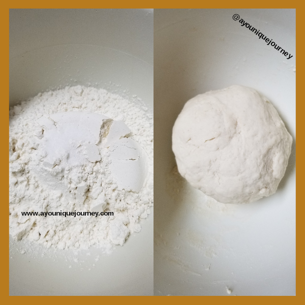 Left Photo: Flour and salt
Right Photo: Dough to make the spinners with.