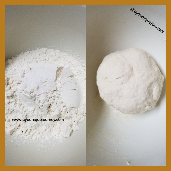 Left Photo: Flour and salt  Right Photo: Dough to make the spinners with.