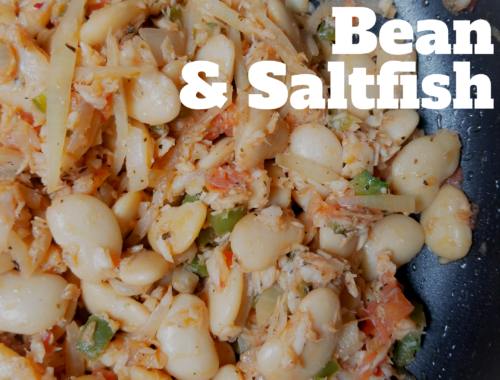 Butter Beans and Saltfish in a skillet.