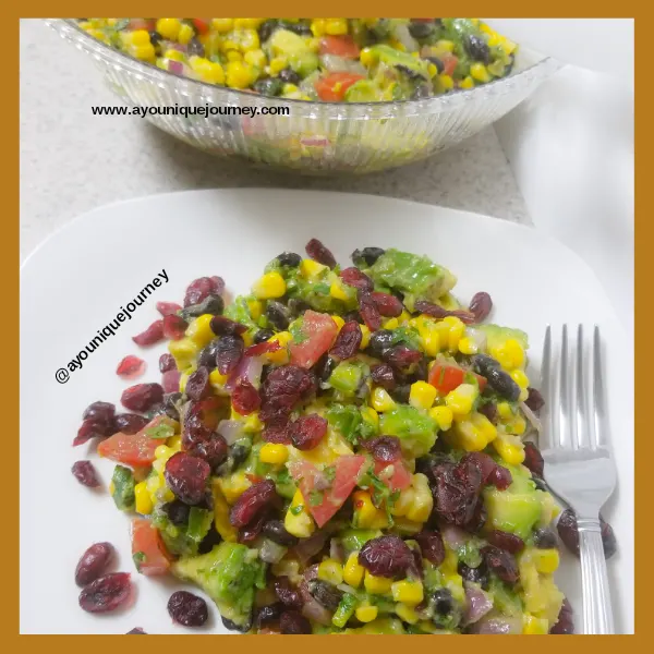 Mexican Street Corn Salad with some dried cranberries on the top.