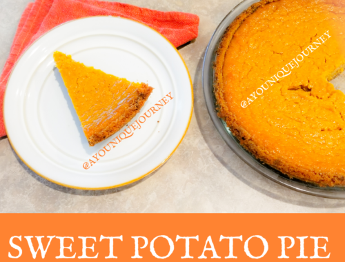 A slice of Sweet Potato Pie on a white plate.