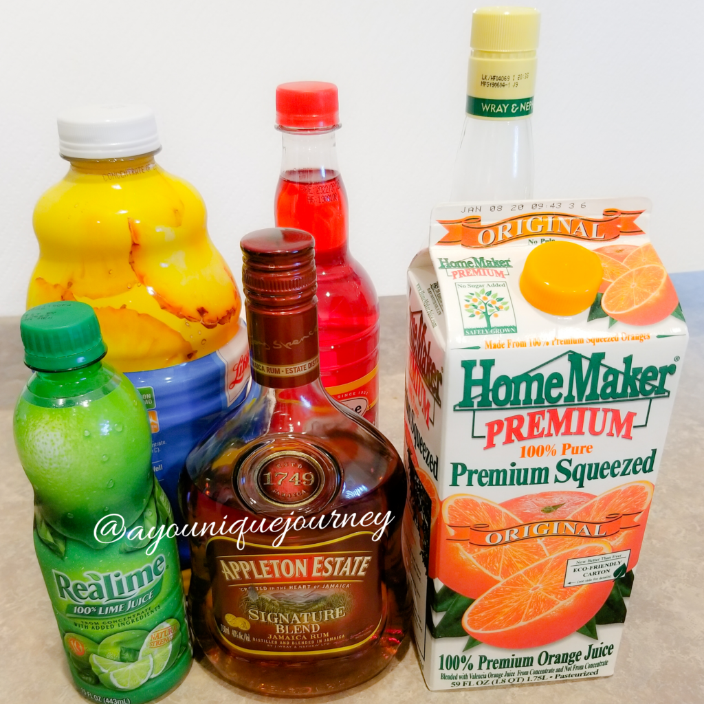 Ingredients to make Jamaican Rum Punch