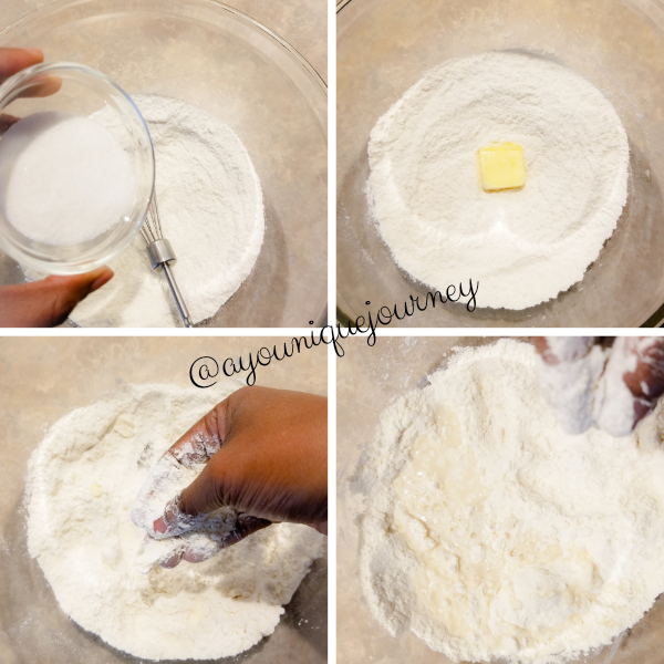 The process of making the dough to make some Fried Dumplings.