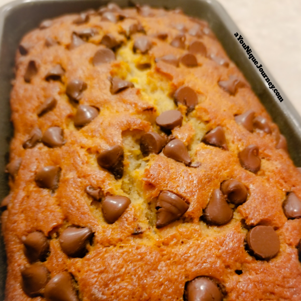 A Chocolate Chip Banana Bread after baking.