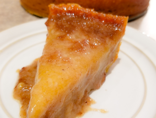 A slice of Jamaican Cornmeal Pudding