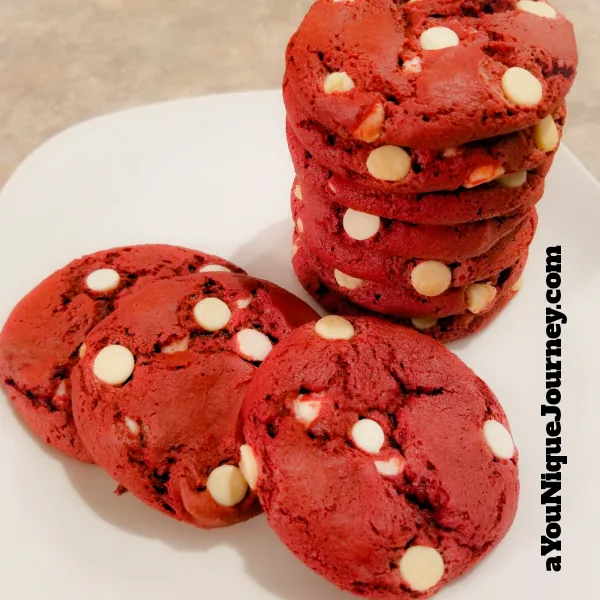 Some delicious, soft and chewy Red Velvet Cookies.