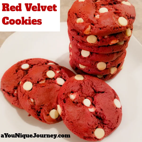 Red Velvet Cookies on a white plate.