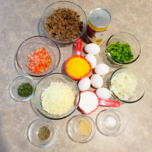 All the ingredients to make the Breakfast Casserole Recipe.
