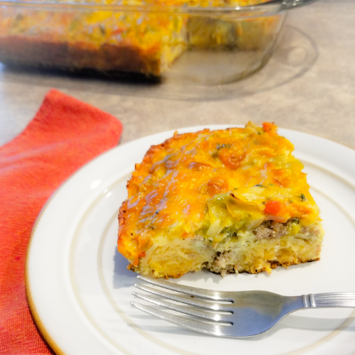 A piece of the Breakfast Casserole.