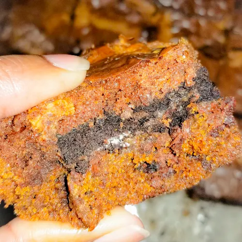 A piece of the Peanut Butter Triple Brownie