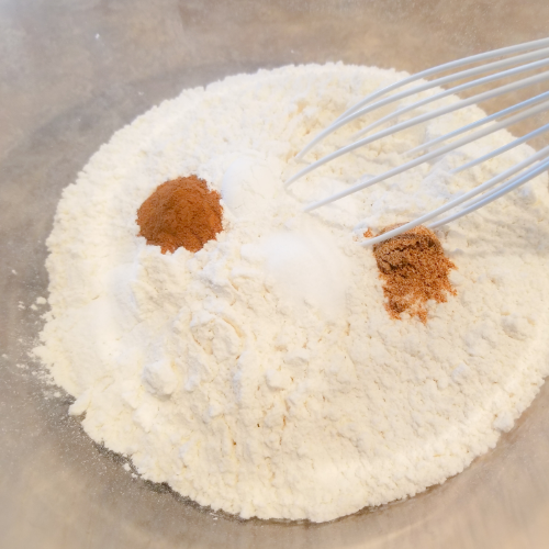 Whisking the dry ingredients together.