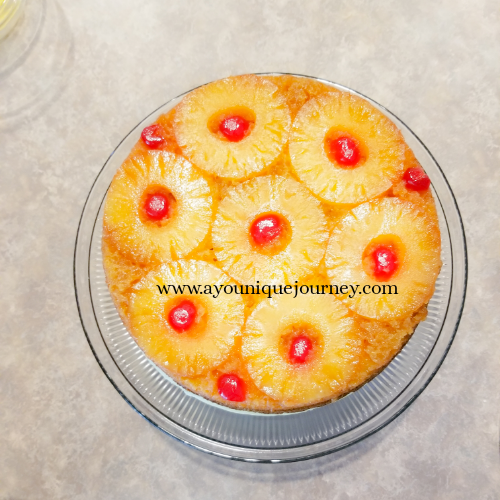 The top view of the Pineapple Upside Down Cheesecake.