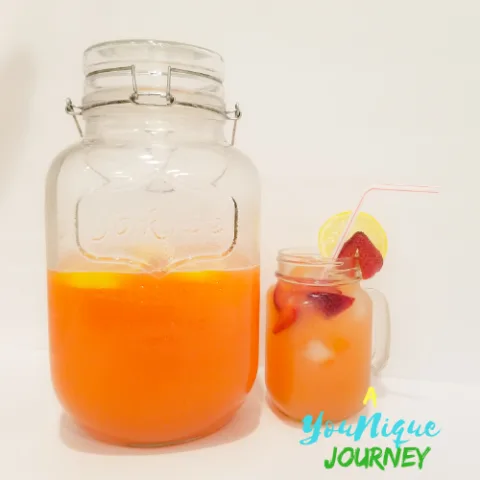 Strawberry Lemonade in a mason jar.