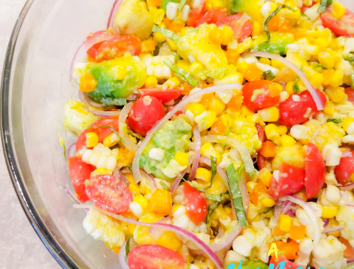 Corn Tomato Avocado Salad in a large bowl.