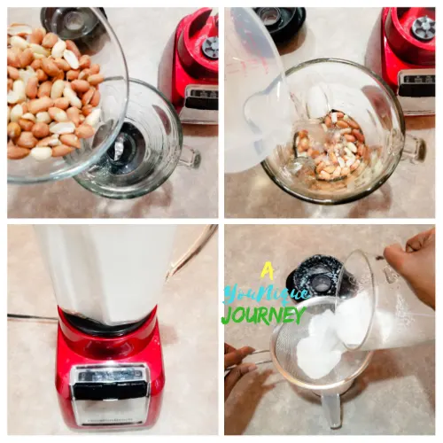 Blending the raw peanuts with some water and then straining it through a sieve.