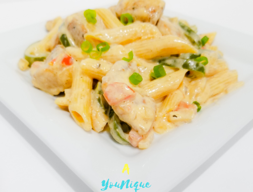 Cajun Chicken Pasta with Penne Pasta.