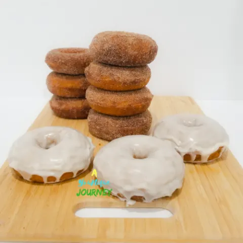 Baked Pumpkin Donuts with cinnamon sugar coating and vanilla glaze.
