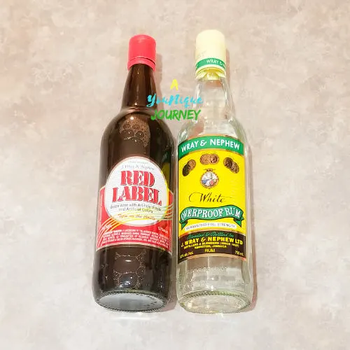 Red Labels Wine and Wray & Nephew Overproof White Rum used in Jamaican Black Fruit Cake