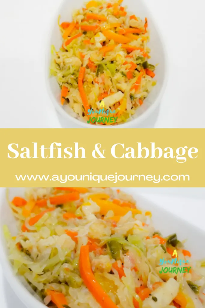 Saltfish and Cabbage Pinterest Image.